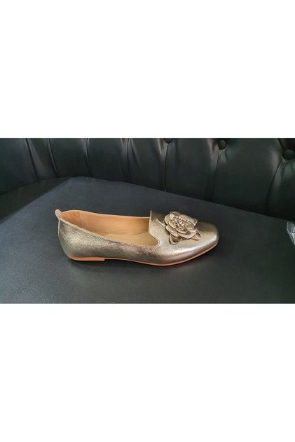Genuine Leather Gold Color Flowers Shoes