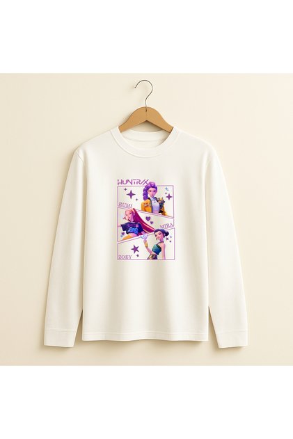 K-Pop Demon Hunters Huntrix Zoey Rumi Mira Printed Long Sleeve Girls' T-Shirt