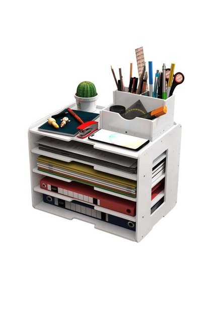 Kidle Office 5 Tiers File Paper Organizer for Desk Desktop White File Holder