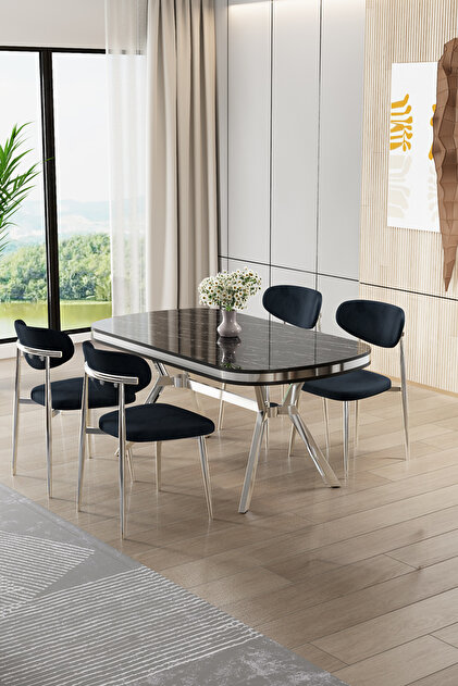 Canisa Olya Serisi 90x168 Lak Panel Sonata Masa Takımı Krom Ayaklı