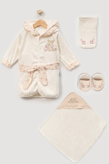Rabbit Embroidered 4-Piece Bath & Robe Set