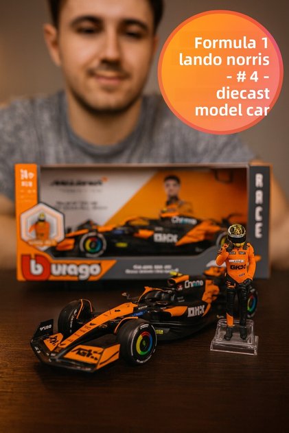 1:24 Bburago F1 Mclaren Mcl38 Miami 2024 Lando Norris 4 Diecast Collectible Model Car with Figure