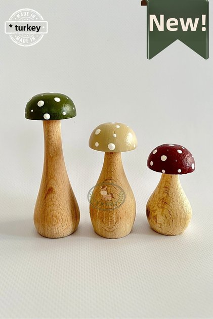 Waldorf Set of 3 Tiny Natural Organic Wooden Mushroom Toys Decoration Photo Shoot Baby Room