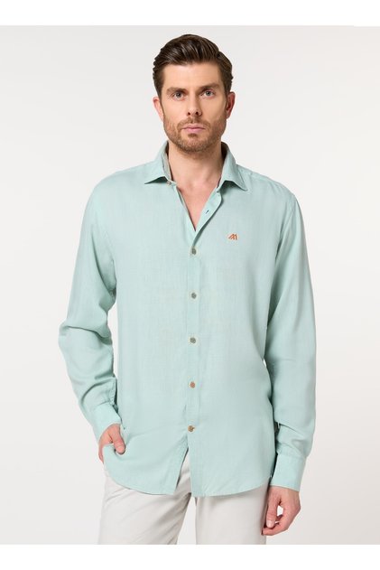 The Lagoon Fresh Light Sea Green Lyocell Linen Shirt with Crisp Coolness, Comfort Fit
