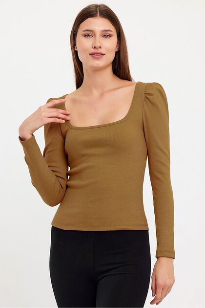 Women's Square Collar Long Sleeve Blouse