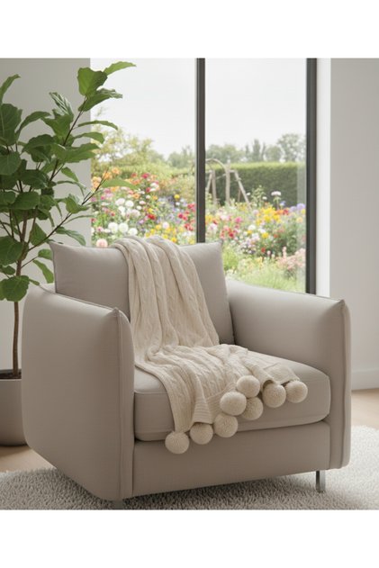 Pompom Over-The-Knee Blanket -Tv Blanket -Shawl -Woven Sofa Cover
