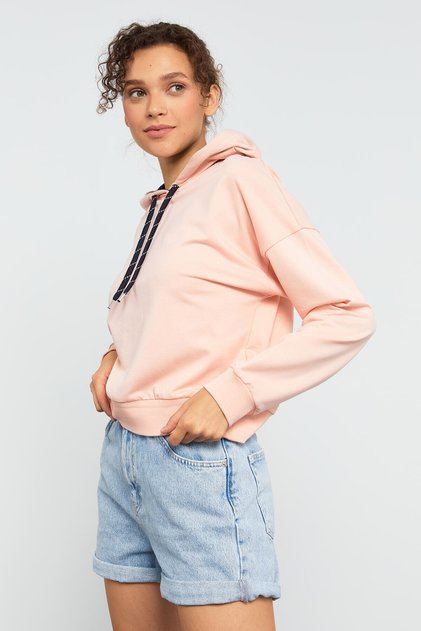 Pink Long Sleeve Comfortable Form Hooded Women's Sweatshirt - 97115