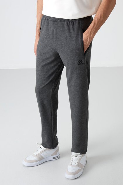 Anthracite Melange Zippered Three-Pocket Slim Fit Classic Leg Men's Tracksuit Bottom - 84671
