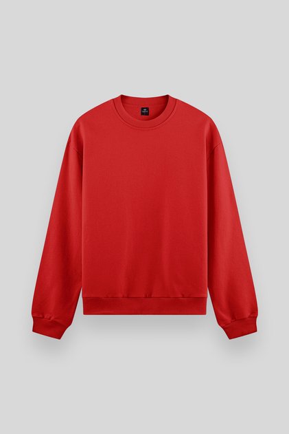 Red Basic O-Neck Comfortable Form Men's Sweatshirt - 88053