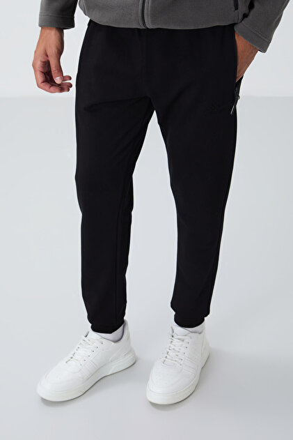 TOMMY LIFE Siyah Fermuar Cepli Standart Kalıp Jogger Erkek Eşofman