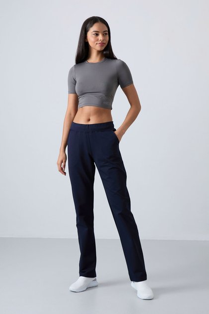 Indigo High Waist Pocket Comfortable Form Classic Leg Women's Tracksuit Bottom - 94185