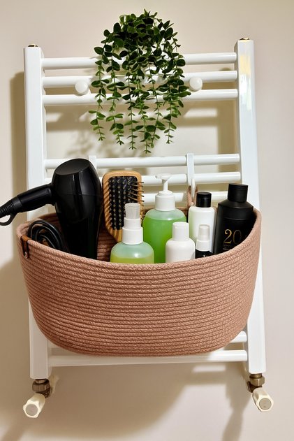 Natural Wicker Hanging Basket – Bathroom & Kitchen Honeycomb Towel Rack Organizer (Including Hanger)