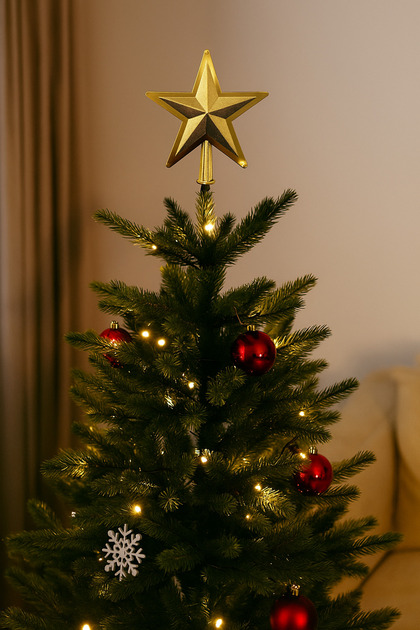 Christmas Tree Topper (22 cm) - Gold Color Embossed Star Large Size Luxury Pine Tree Decor