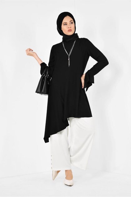 ASİMETRİK KESİM PİLİSE DETAYLI TUNİK 4852