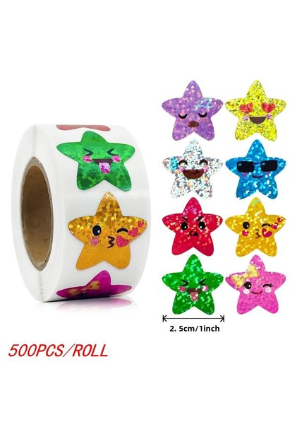 Smile-500pcs Colorful Star Stickers for Kids Reward School Classroom Adhesive Holographic