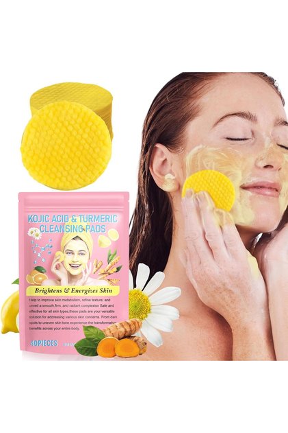 Discuri de curățare facială cu turmeric, acid kojic, 40 buc, exfoliere delicată, iluminare, hidratare