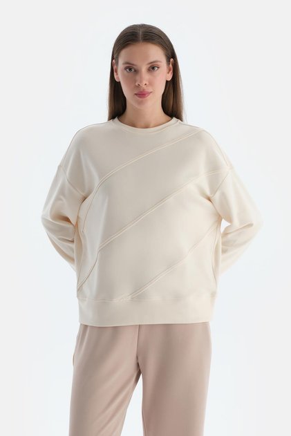Ecru Women's Modal Piping Detailed Sweatshirt