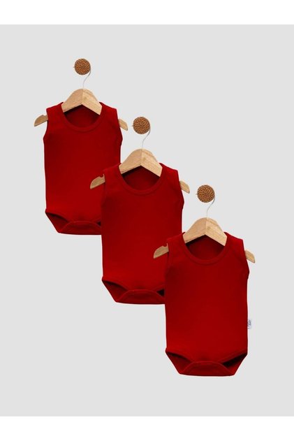 Jijek Baby 3-Pack Cotton Sleeveless Baby Bodysuit – Soft, Comfortable - Red - 4 Years