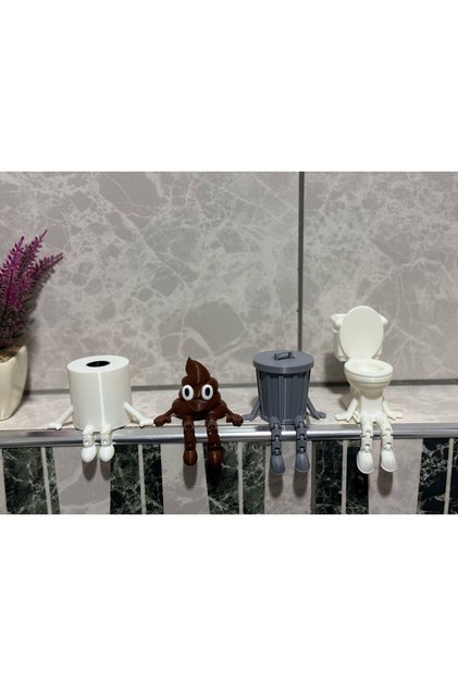 Razmo 4'lü Eğlenceli Banyo Dekoratif Figür Seti /tuvalet Kağıdı, Kaka Emojisi, Çöp Kovası, Klozet