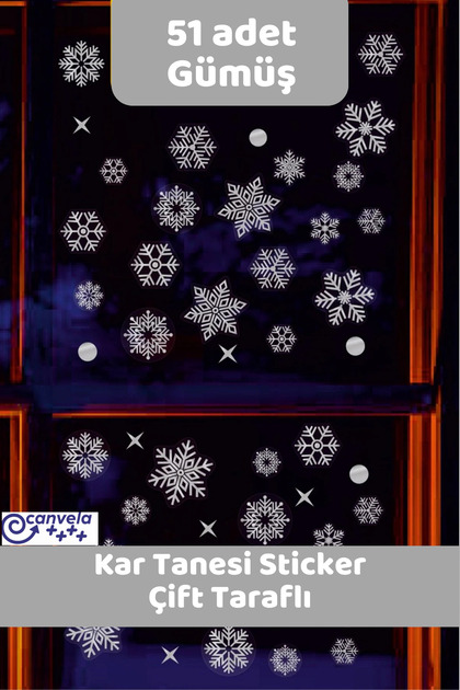 Tüm Yüzeylere Uygun 51 Adet Yılbaşı Kar Taneleri Cam Sticker Yeni Yıl Kış Temalı Kar Taneleri