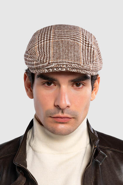 Men's Textile Beige Checked Hat