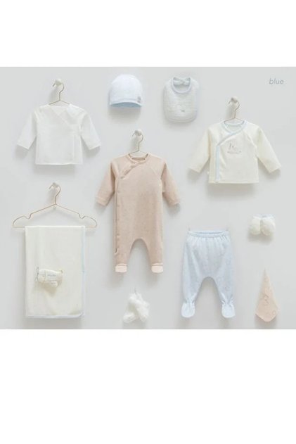 İncibaby Little Fly % 100 Pamuk 10'lu Erkek Bebek Hastane Çıkış Seti 0-3 Ay Yeni Sezon (Mavi)