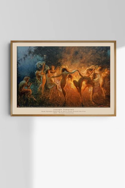 A4 Boyut Kağıt Poster Joseph Tomanek - Nude Nymphs - Pan’ın Flütü Eşliğinde Dans Eden