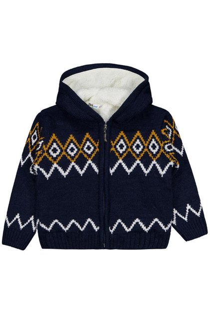 Ethnic Patterned Cardigan with Fleece Inside for Ages 2-5 - Navy Blue 4-5 Years