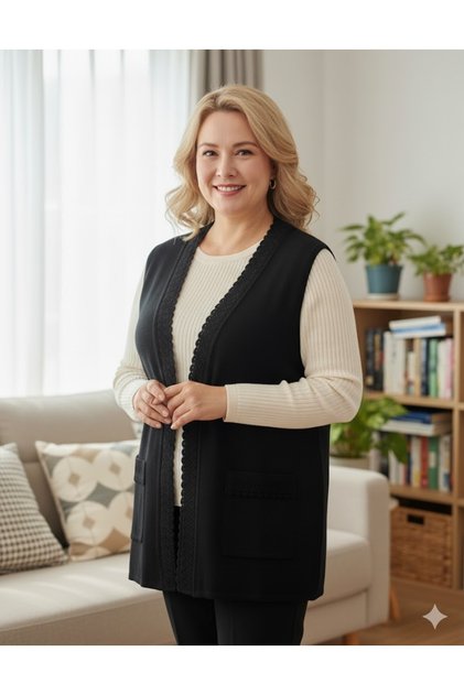 Kadın Orta Yaş Ve Üzeri Triko Örgü Düğmesiz Anne Yelek