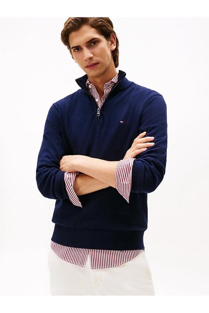 Bisiklet Yaka Slim Fit Mavi Erkek Kazak MW0MW28049DW5