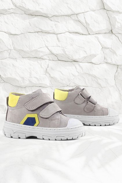 Tails Genuine Leather Gray Yellow Velcro Children's Sports Boots
