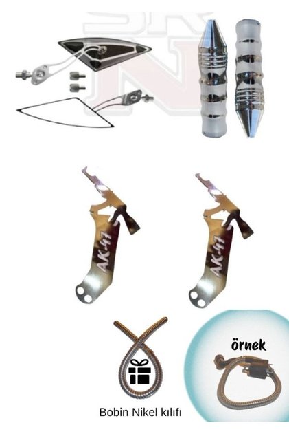 Cg Çita Cup Modifiye Nikel Sivri Elcik + Üçgen Gri Ayna +AK 47 Çeki Demiri 2 Adet(Hdiye Bobin kılıf)