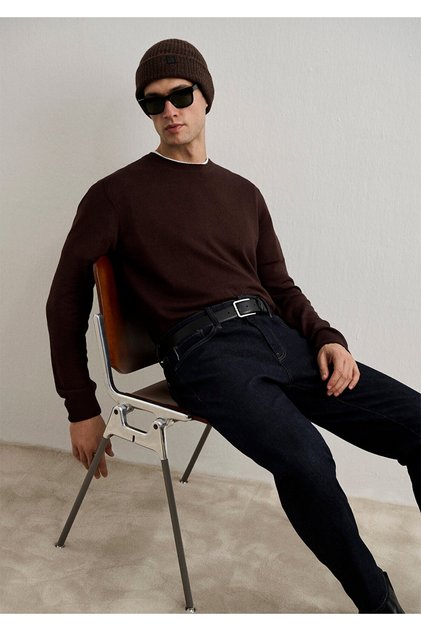 Kaşmir Karışımlı Kahverengi Kazak Slim Fit / Dar Kesim 0710186-88083