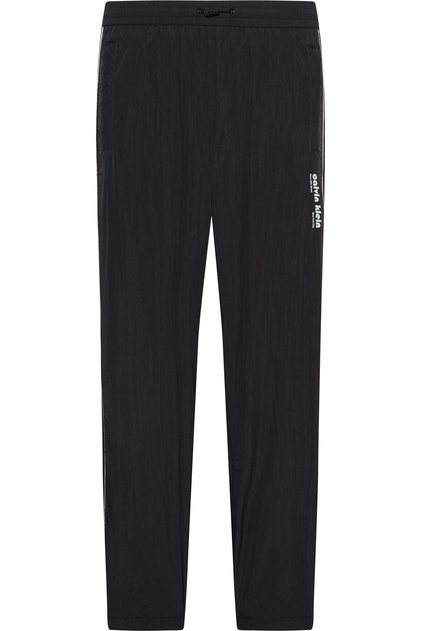 Men's Brand Logo Drawstring Waist and Retro Side Stripe Soft Nylon Black Sweatpants