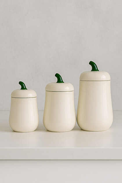 İnterlife 3lü Seramik Bal Kabak Kavanoz Seti Kapaklı Pumpkin