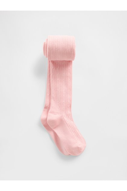 Kız Çocuk Pembe Cable Örgü Külotlu Çorap