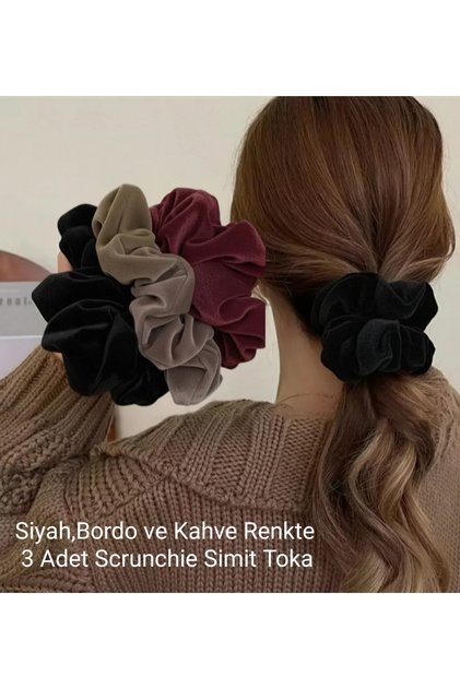 3 Adet Kadife Scrunchie Lastik Toka