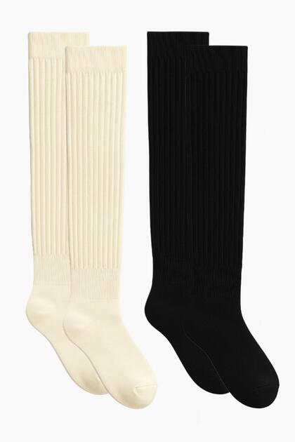 2 Pairs of Thick Ribbed Cotton Blend Over-The-Knee Socks