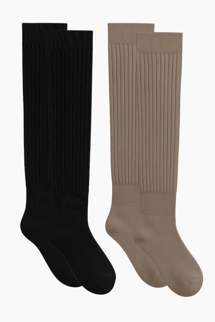 2 Pairs of Thick Ribbed Cotton Blend Over-The-Knee Socks
