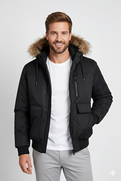 Punk男 Jack & Jones JJCHARLIE DETACHABLE FAUX FUR BOMBER Erkek Kürklü