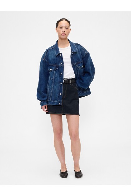 Kadın Lacivert Denim Mini Etek