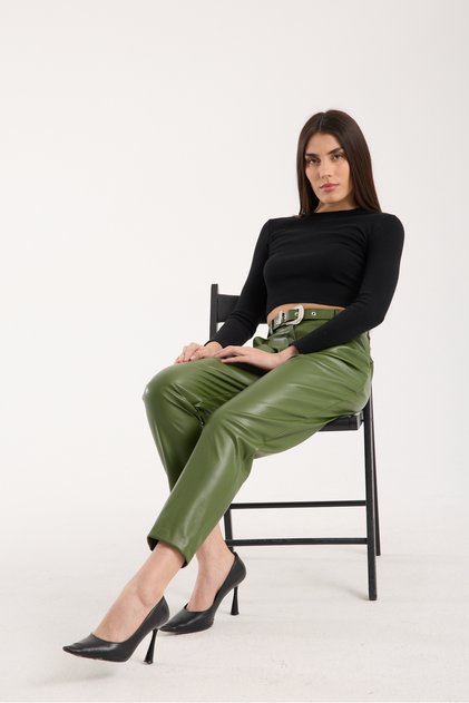 Belted Faux Leather Pants - Leather Pants with Belt