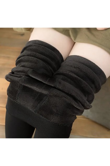 Fit ShowingHotlife Skin Look Elastic Fleece Thermal Plush Pantyhose Black