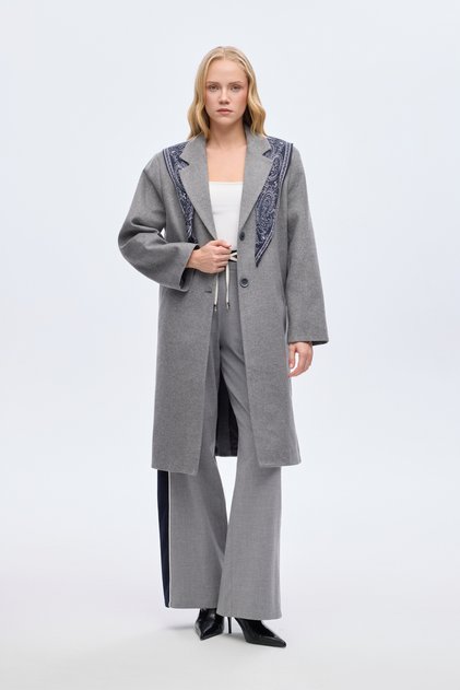 Oversize Cashmere Coat with Scarf Anthracite