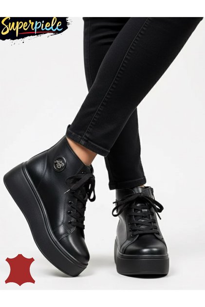 GUNDA Γυναικείες casual δερμάτινες μπότες με παχιά σόλα 5,5 cm