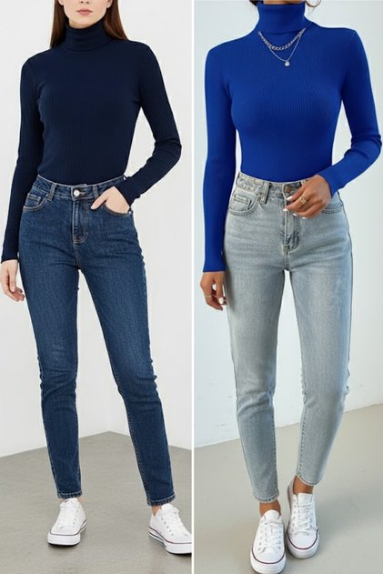 2'Li Ekonomik Paket Slimfit Boğazlı Kazak