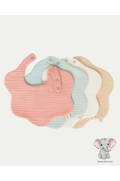 4'lü %100 Pamuklu Organik Soft Renk 8 Katlı Müslin Bebek Önlük / Salya Önlüğü / Nikel Free Çıt