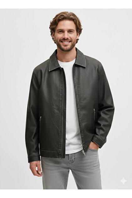 j*2様 CASABLANCA Jack & Jones JJECASABLANCA PU JACKET PU DERİ MONT BLACK - Fiyatı