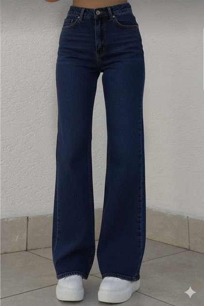 Cold Chocolate Power Lycra Navy Blue Super High Waist Lycra Loose Leg Denim Jeans