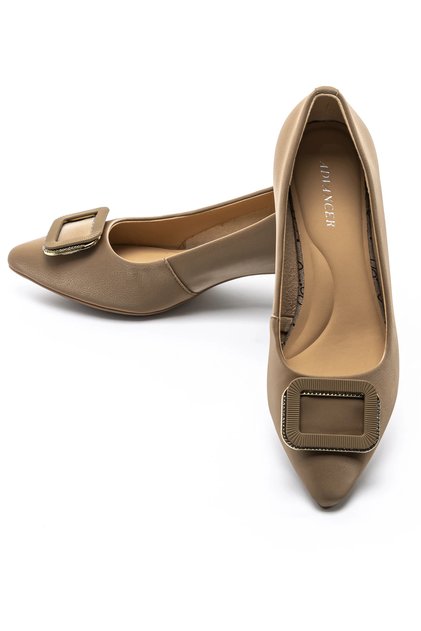 Pantofi cu Toc Gros 2216-50 Kaki